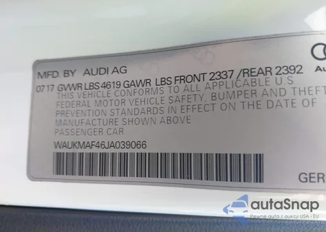 2018 Audi A4 2.0T Ultra Premium from USA, damaged, VIN WAUKMAF46JA039066